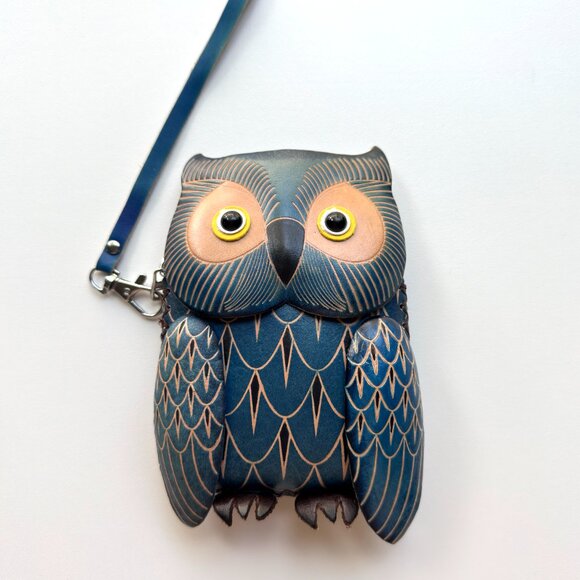3600 HANDMADE LEATHER OWL COIN PURSE WALLET - Picture 1 of 7